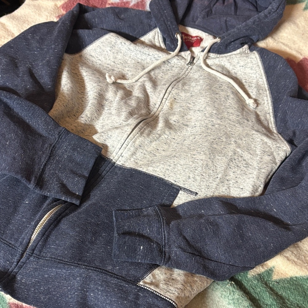 Men's Blue and Gray Hooded Sweater